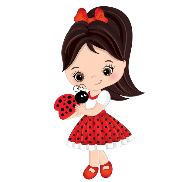 Διάνυσμα χαριτωμένο κοριτσάκι με Ladybug — Διανυσματικό Αρχείο