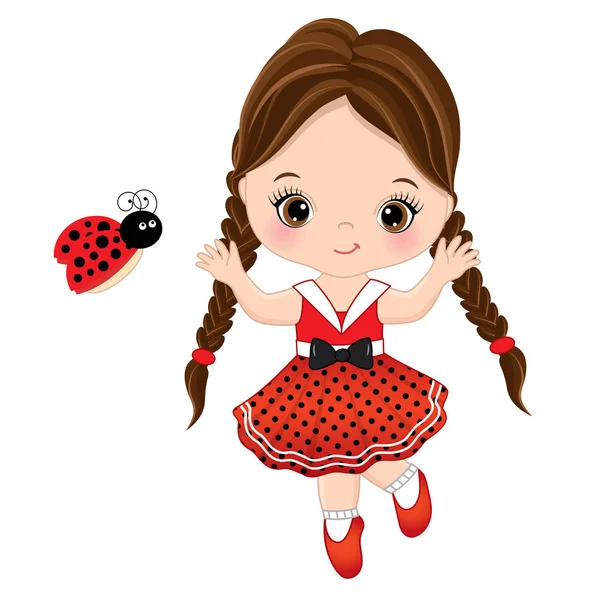 Vector Cute Little Girl with Ladybug — Stock Vector