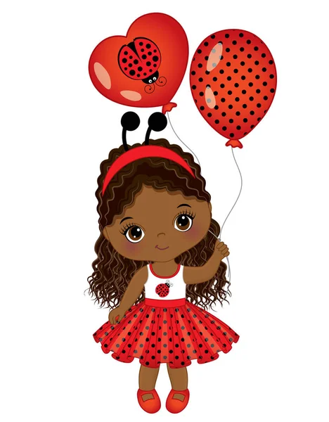 Vector linda niña afroamericana con globos de aire — Vector de stock