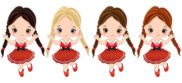 Vecteur mignon petites filles avec divers couleurs de cheveux — Image vectorielle