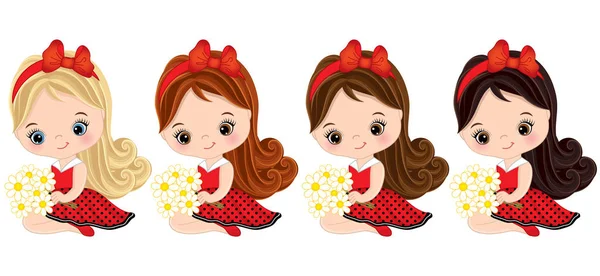 Çeşitli saç renkleri ile vektör sevimli küçük kız