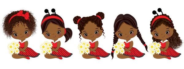 Vektör sevimli küçük Afrikalı-Amerikalı kız ile çeşitli saç modelleri