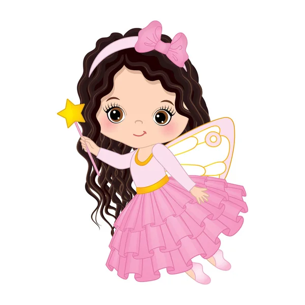 Vector Cute Little Fairy met toverstaf — Stockvector