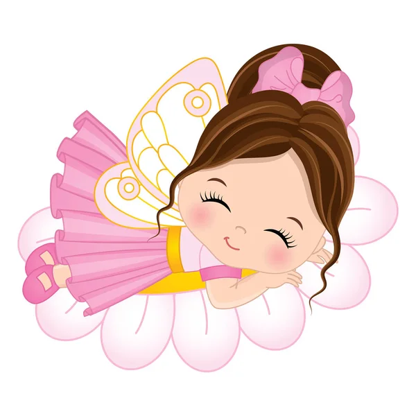 花に寝てベクトルかわいい妖精 — ストックベクタ