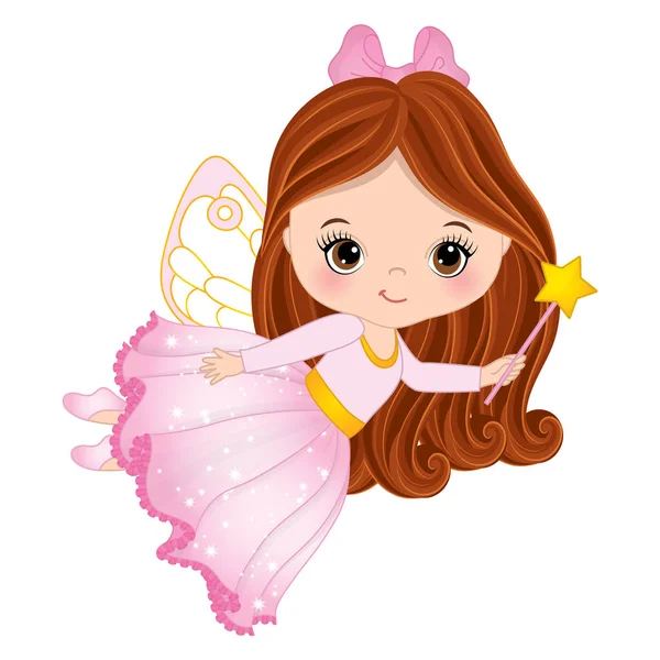 Vector Cute Little Fairy with Magic Wand — Stock Vector