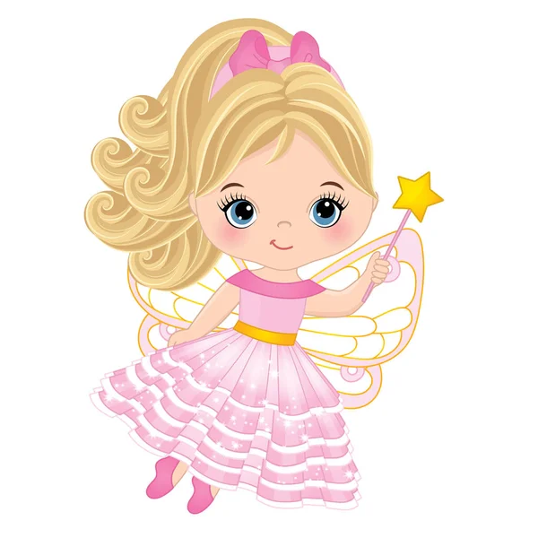 Leuke Blond Fairy meisje met magische toverstaf — Stockvector