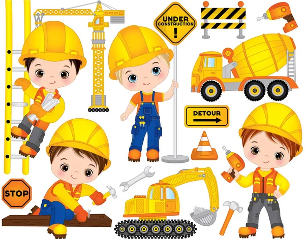 Zestaw do budowy wektor budowniczych, Transport i narzędzia — Wektor stockowy