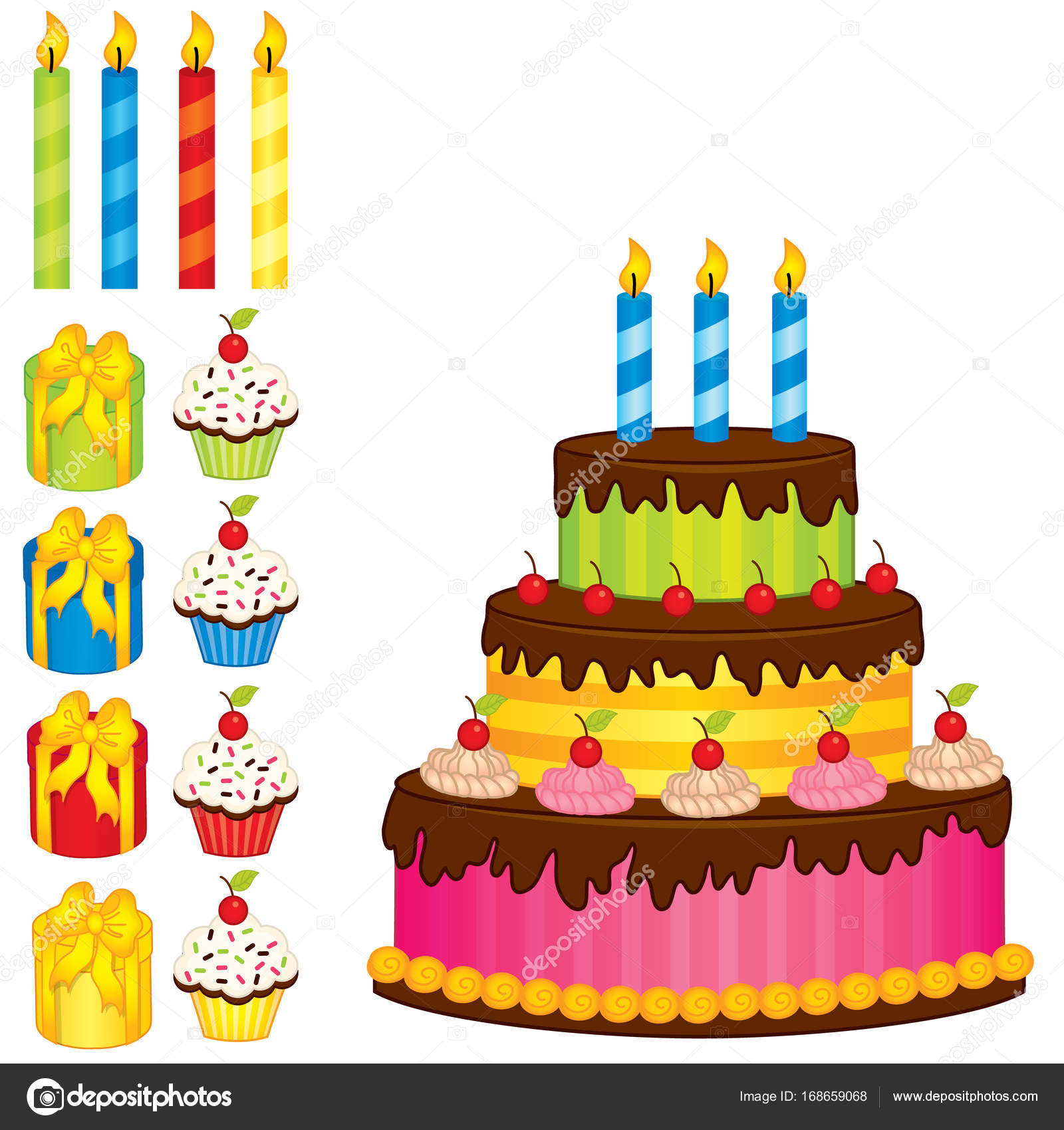 Vettore Disegno Cupcake Candela Torta Di Compleanno