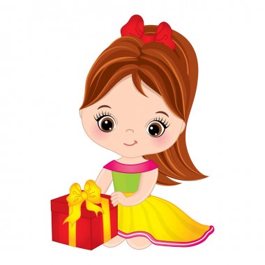 Hediye kutusu ile vektör sevimli küçük kız