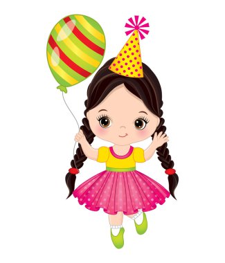 Vektör sevimli küçük kız balonu ile
