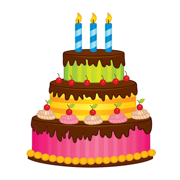 有蜡烛的病媒生日蛋糕 — 图库矢量图片