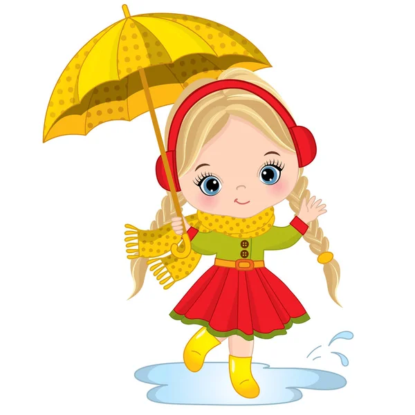 Vector Cute Little Girl with Umbrella — Stock Vector