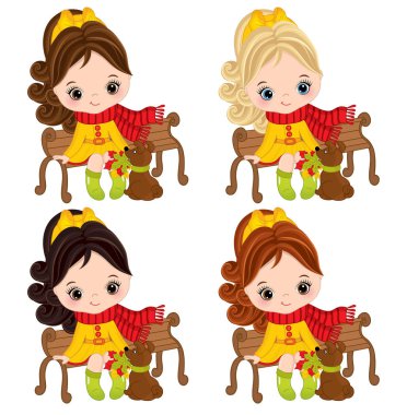 Vektör sevimli küçük kız köpeklerle