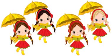 Vektör sevimli küçük kız şemsiye ile