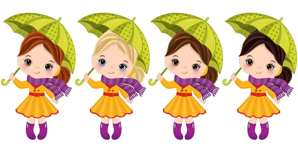 Vector aranyos kislány esernyők — Stock Vector