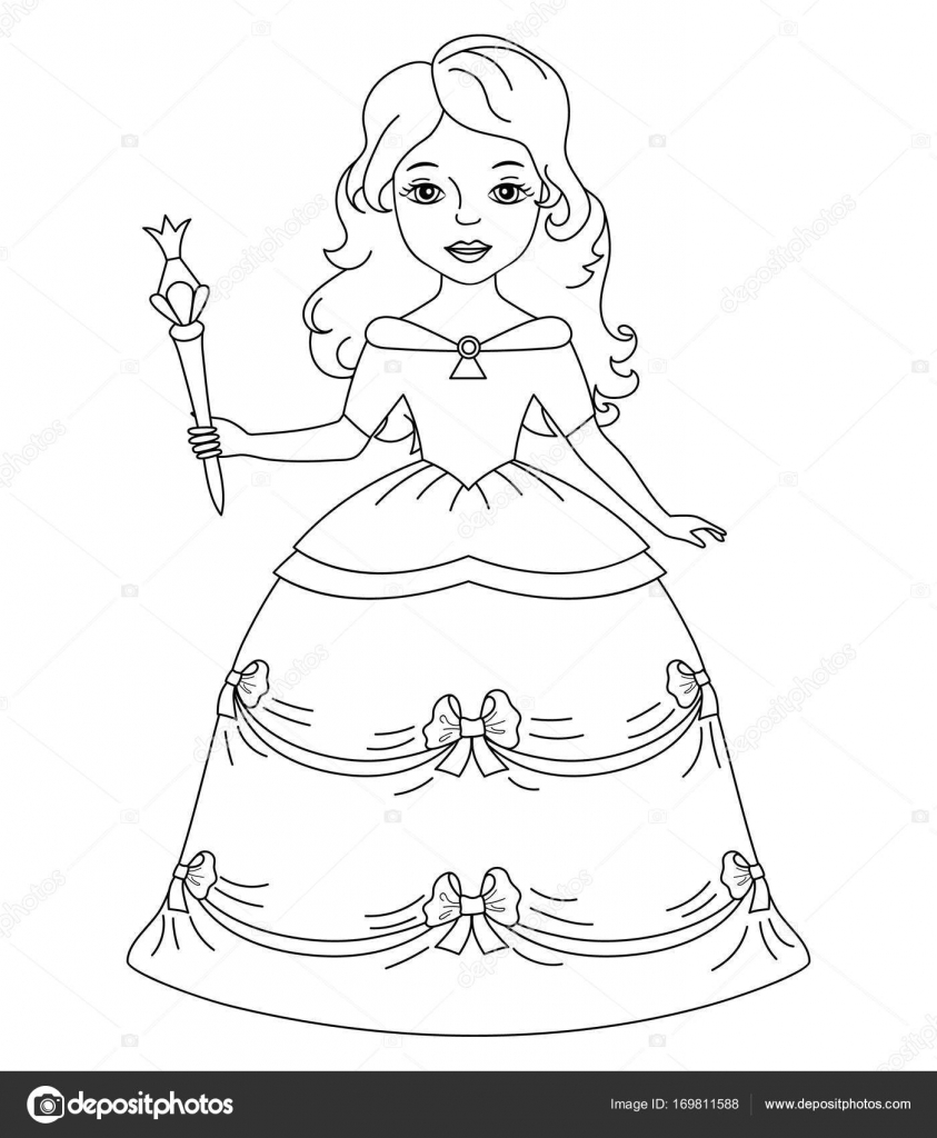 Vector Princesse  noire et  blanche avec baguette magique 