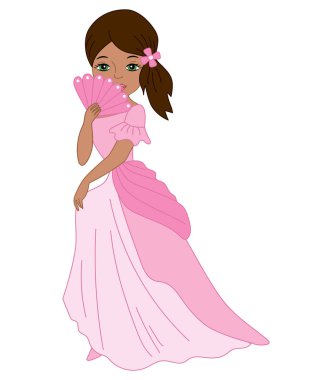 Vektör güzel Afrikalı Amerikalı Prenses Fan ile