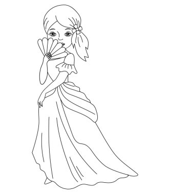 Vektör siyah beyaz Prenses fan ile