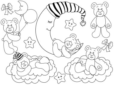 Vektör siyah ve beyaz bebek ayı ile ayarla