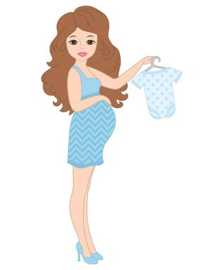 Vektör güzel mavi elbise Holding erkek bebek hamile kadında uygun