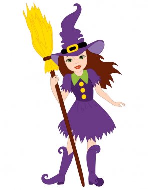 Vektör Halloween cadı süpürge sopası ile