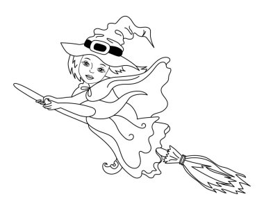 Süpürge sopası üzerinde uçan vektör Halloween cadı