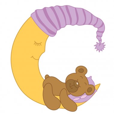 Vektör yavru ayı ayın üzerinde uyuyor