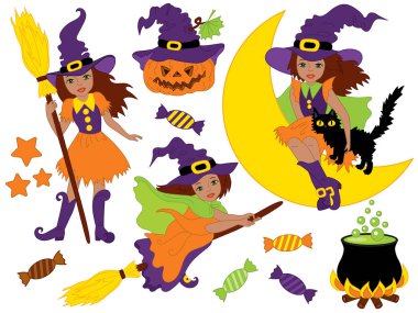 Vektör Halloween ile Afro-Amerikan Cadılar ayarla