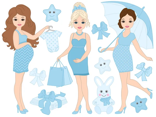 Vector Set with Pregnant Women — Stock Vector