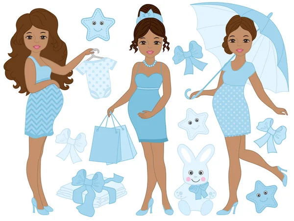 Vector Set with Pregnant African American Women — Stock Vector