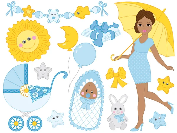 Vektör Set Afrikalı-Amerikalı bebek çocuk duş için