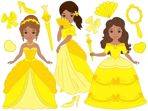 Güzel Afro-Amerikan prensesler ile vektör Set