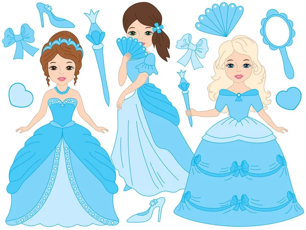 Vector Set with Beautiful Princesses — Stock Vector