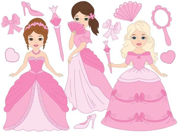 Vector Set with Beautiful Princesses — Stock Vector