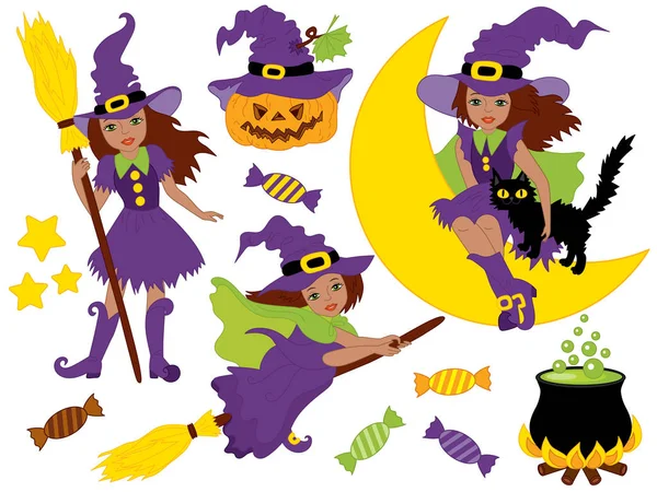Vektör Halloween ile Afro-Amerikan Cadılar ayarla