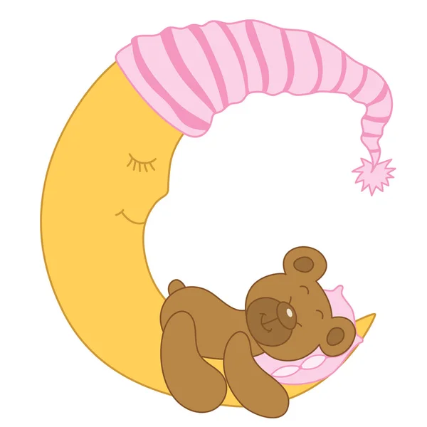 Bébé ours vecteur dort sur la lune — Image vectorielle