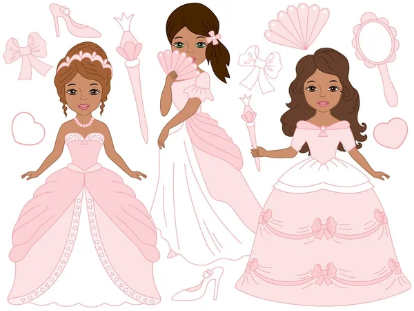 Güzel Afro-Amerikan prensesler ile vektör Set