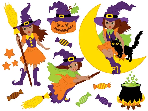 Vektör Halloween ile Afro-Amerikan Cadılar ayarla