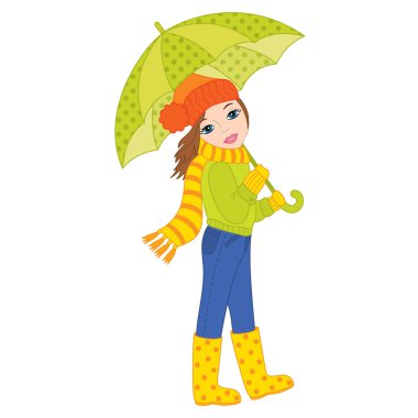 Vektör şemsiye ile güzel kız