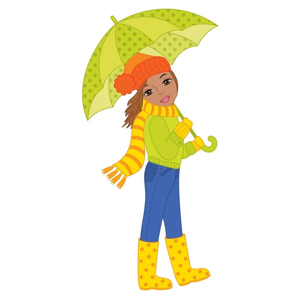Vector menina afro-americana com guarda-chuva — Vetor de Stock