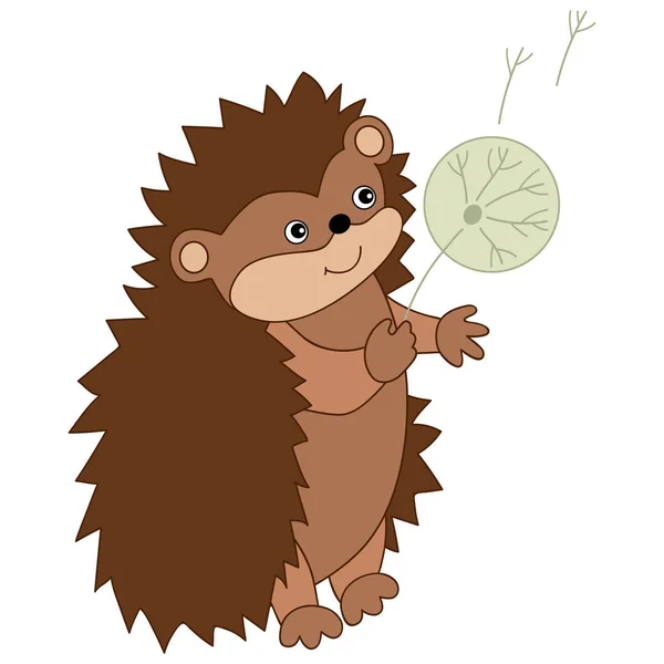 Vector Cute Carton Hedgehog with Dandelion — Stock Vector