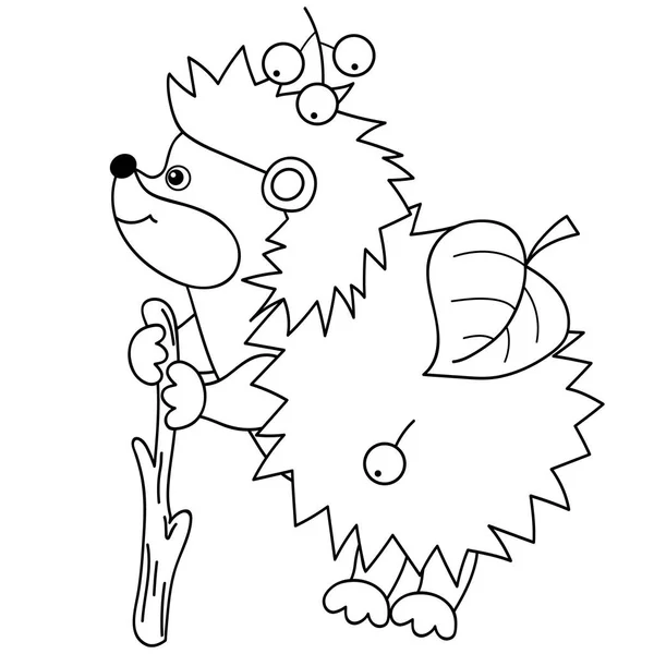 Hedgehog bonito dos desenhos animados do vetor com folhas e bagas —  Vetores de Stock
