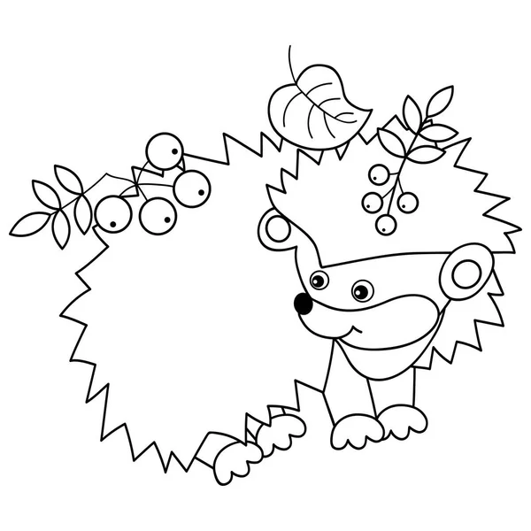 Hedgehog bonito dos desenhos animados do vetor com folhas e bagas —  Vetores de Stock