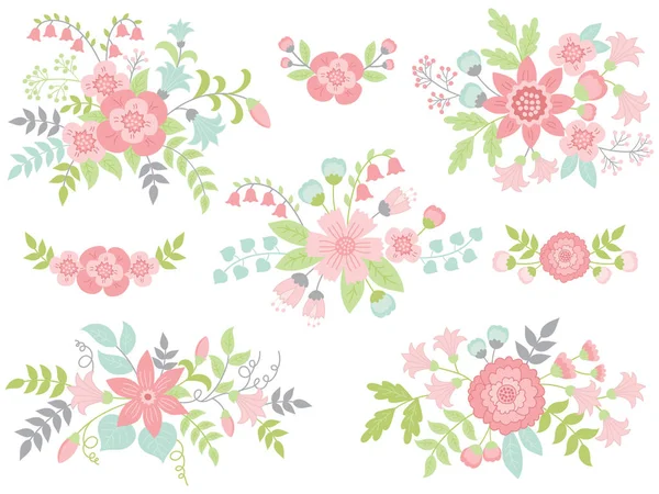 Vector Set of Pastel Floral Bouquets — Stock Vector