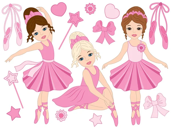 Conjunto vectorial de hermosas bailarinas bailando — Archivo Imágenes Vectoriales