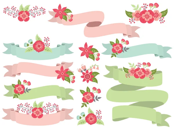 Vector Set Floral Pastel linten — Stockvector