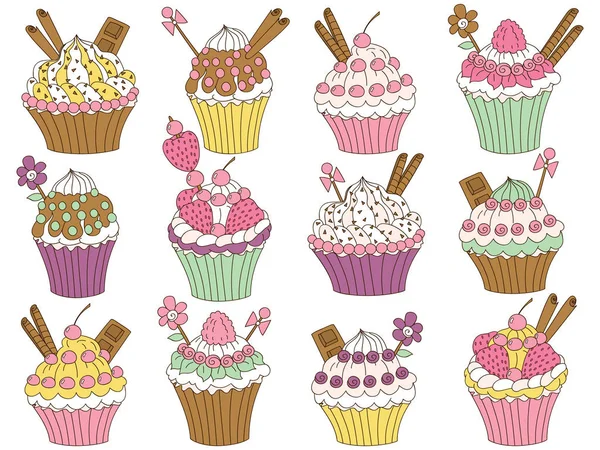 Conjunto de vetor de vários cupcakes — Vetor de Stock
