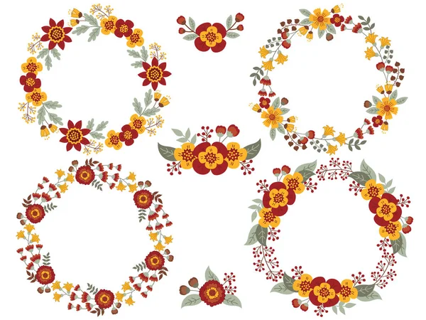 Conjunto vectorial de coronas florales de otoño — Archivo Imágenes Vectoriales