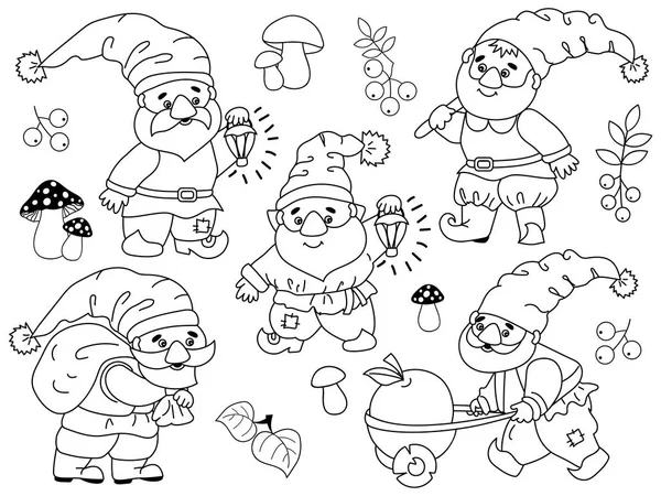 Vector Set of Cute Cartoon Gnomes — Stock Vector