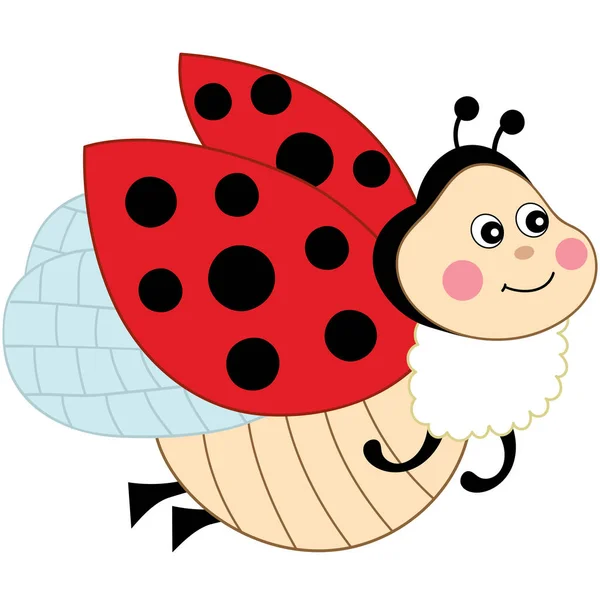 Vector Cute Cartoon Ladybug Flying — Stock Vector